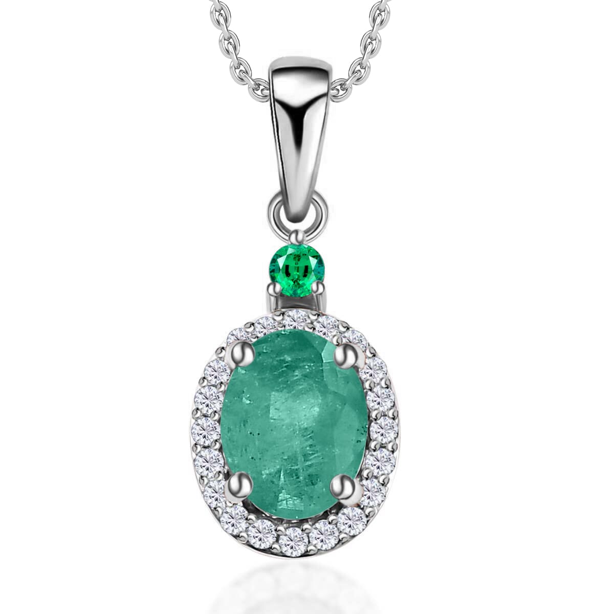Luxoro Premium Kagem Zambian Emerald, Boyaca Colombian Emerald, G-H I1 Diamond 1.45 ctw Pendant Necklace 20 Inches in 14K White Gold image number 0