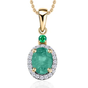 Luxoro Premium Kagem Zambian Emerald, Boyaca Colombian Emerald, G-H I1 Diamond 1.45 ctw Pendant Necklace 20 Inches in 14K Yellow Gold