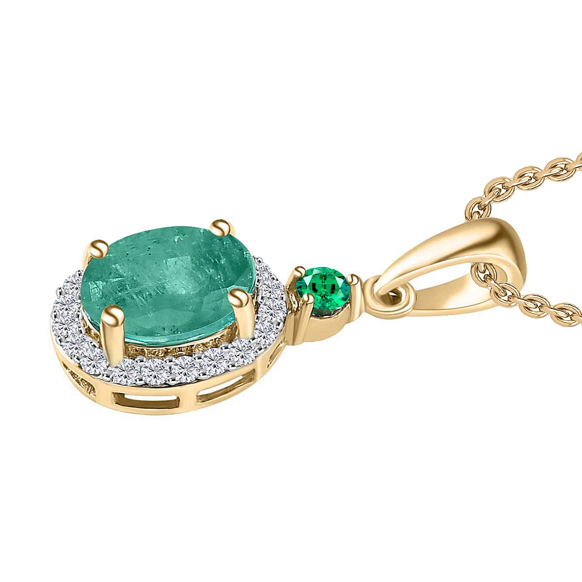 Luxoro Premium Kagem Zambian Emerald, Boyaca Colombian Emerald, G-H I1 Diamond 1.45 ctw Pendant Necklace 20 Inches in 14K Yellow Gold image number 2