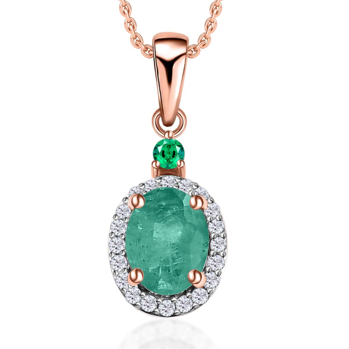 Luxoro Premium Kagem Zambian Emerald, Boyaca Colombian Emerald, G-H I1 Diamond 1.45 ctw Pendant Necklace 20 Inches in 14K Rose Gold image number 0