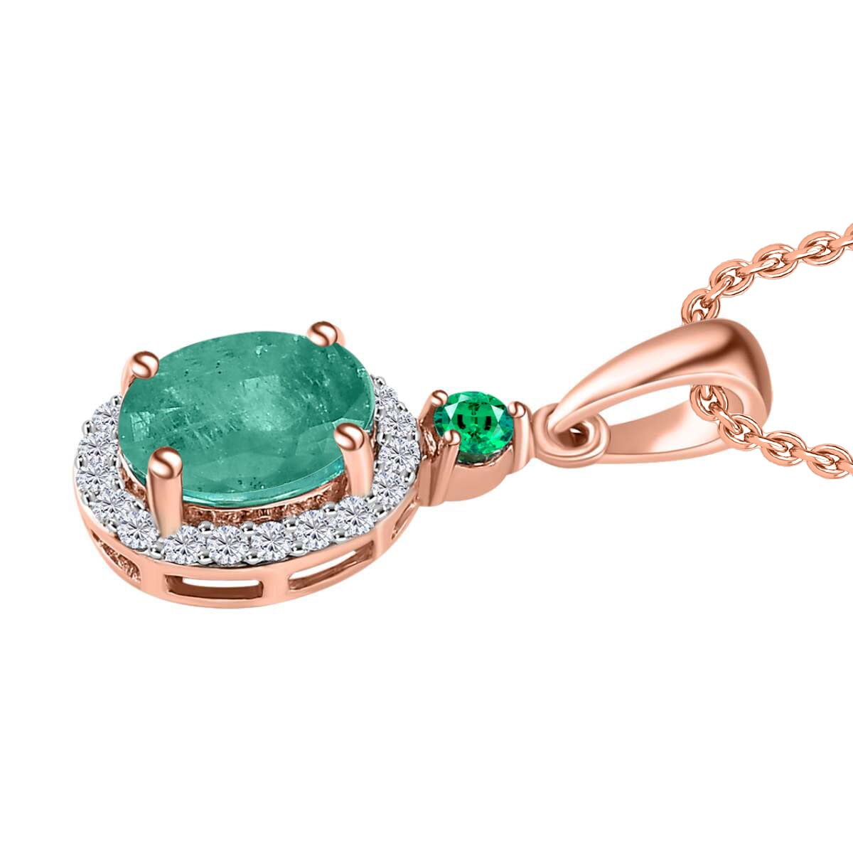 Luxoro Premium Kagem Zambian Emerald, Boyaca Colombian Emerald, G-H I1 Diamond 1.45 ctw Pendant Necklace 20 Inches in 14K Rose Gold image number 2