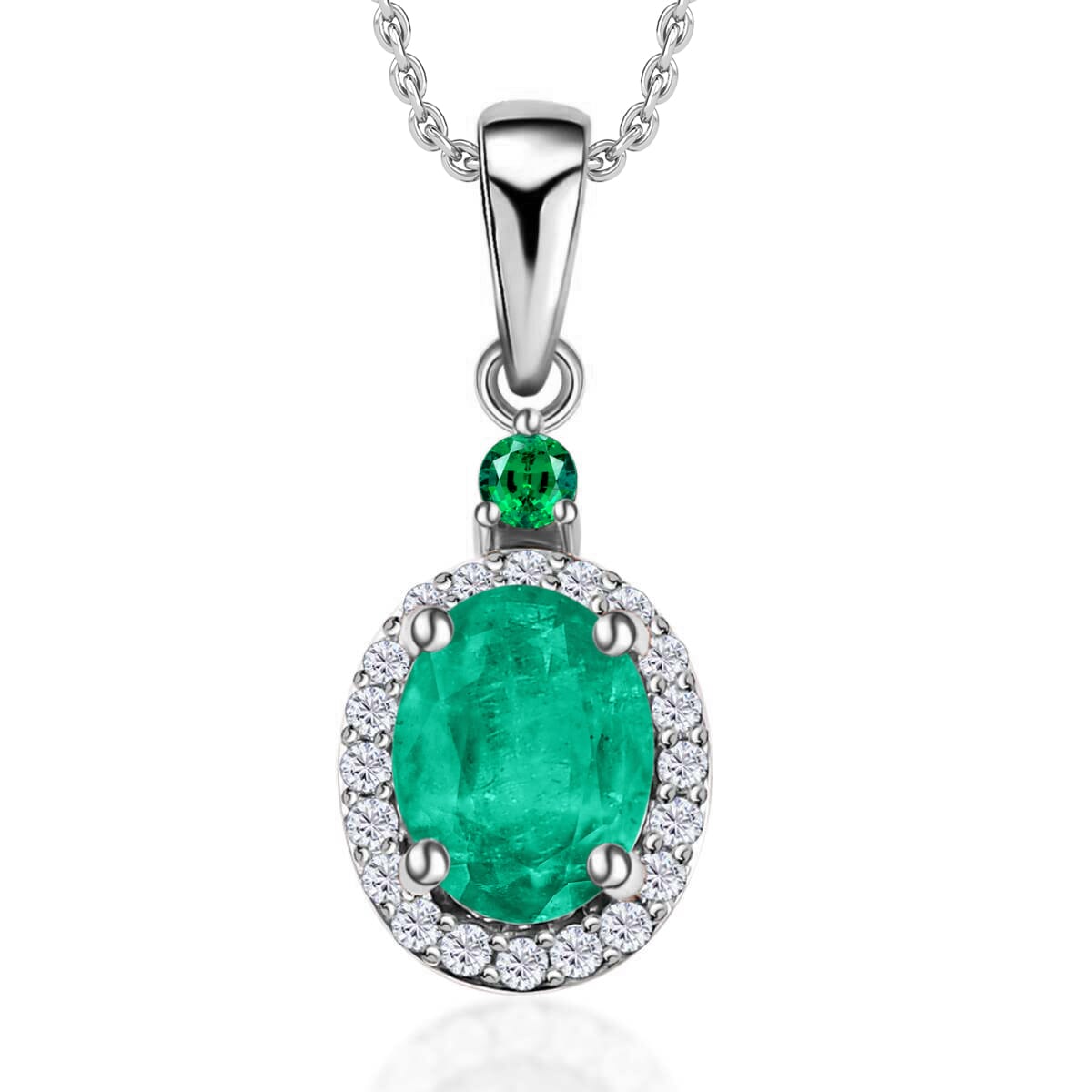 Rhapsody AAAA Kagem Zambian Emerald, Boyaca Colombian Emerald and E-F VS2 Diamond 1.45 ctw Pendant Necklace 20 Inches in 18K White Gold image number 0