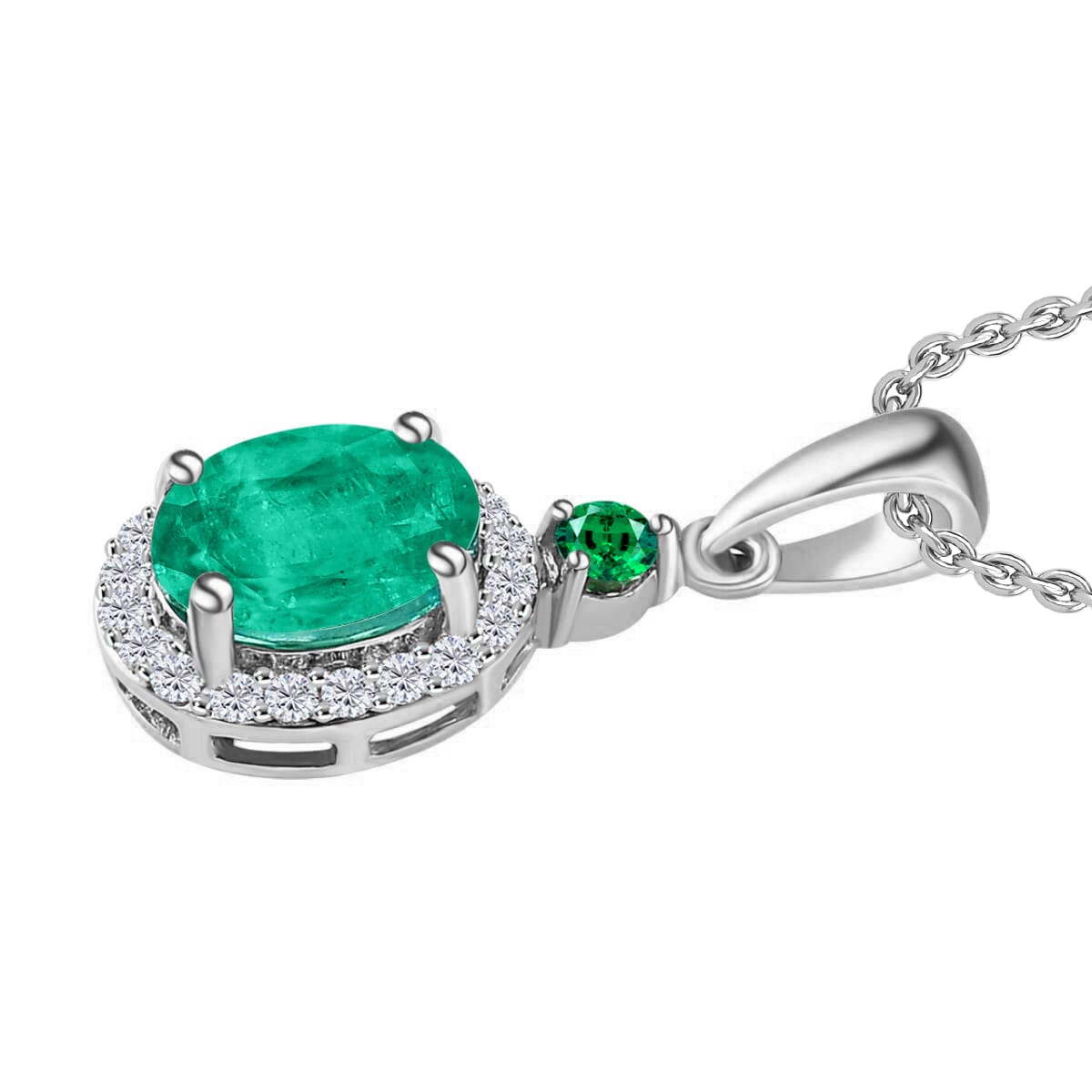 Rhapsody AAAA Kagem Zambian Emerald, Boyaca Colombian Emerald and E-F VS2 Diamond 1.45 ctw Pendant Necklace 20 Inches in 18K White Gold image number 2