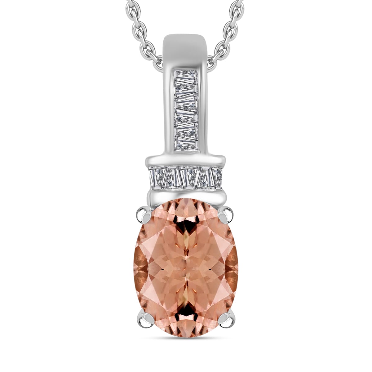 Rhapsody AAAA Pink Morganite and E-F VS2 Diamond 1.50 ctw Pendant Necklace 20 Inches in 950 Platinum image number 0