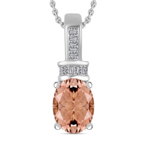 Rhapsody AAAA Pink Morganite and E-F VS2 Diamond 1.50 ctw Pendant Necklace 20 Inches in 950 Platinum