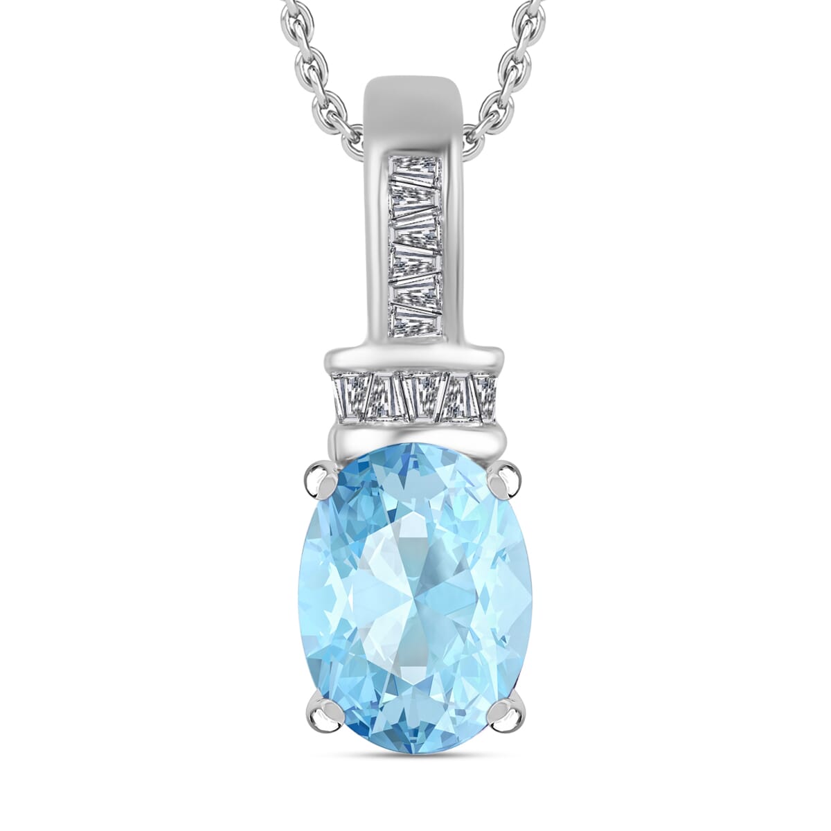 Luxoro Premium Mangoro Aquamarine and G-H I1 Diamond 1.35 ctw Pendant Necklace 20 Inches in 14K White Gold image number 0