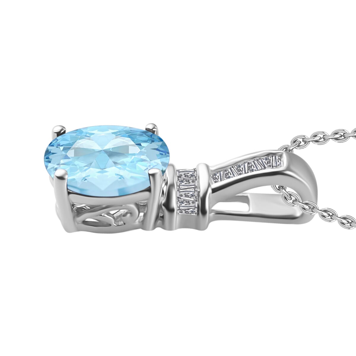Luxoro Premium Mangoro Aquamarine and G-H I1 Diamond 1.35 ctw Pendant Necklace 20 Inches in 14K White Gold image number 2