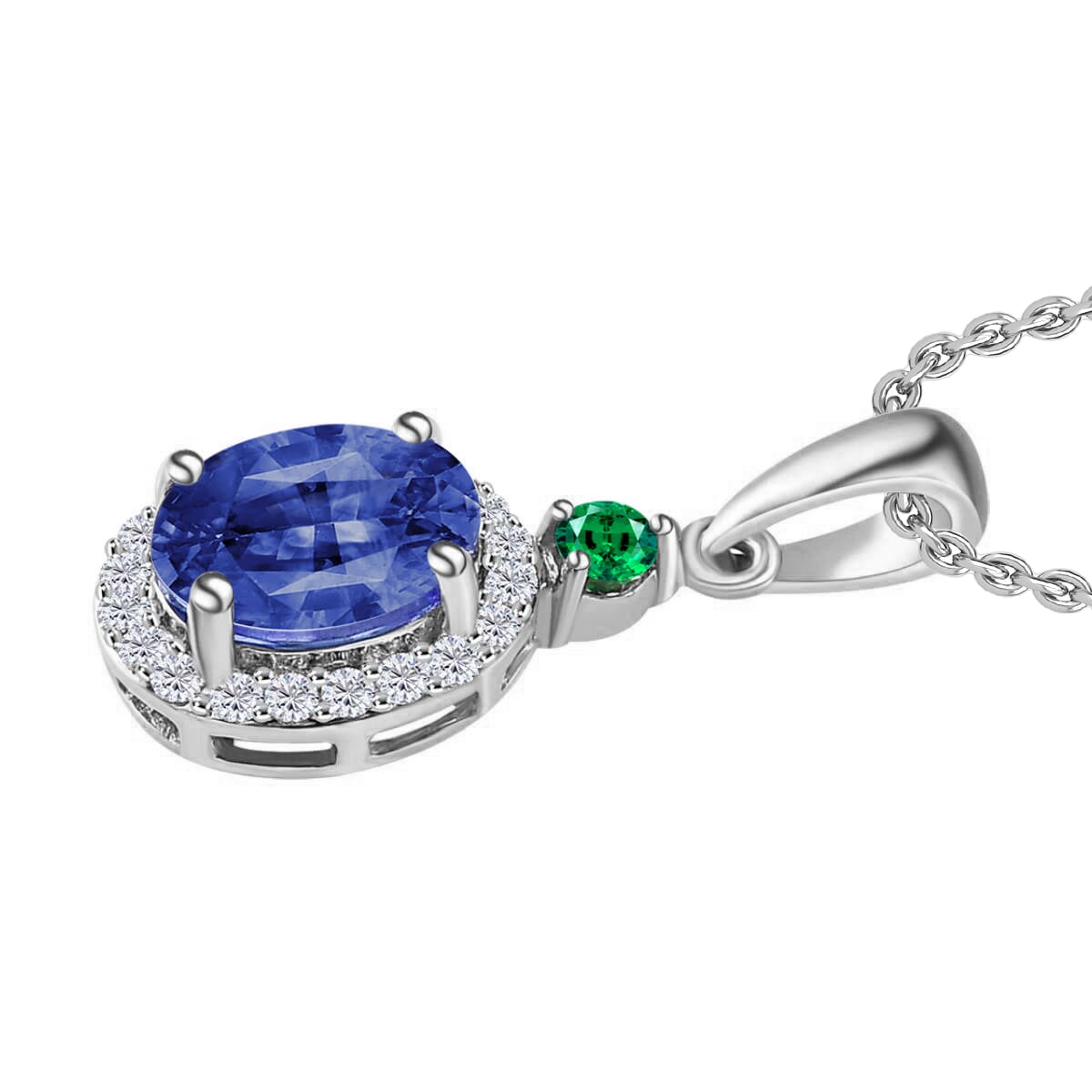 Rhapsody AAAA Ceylon Blue Sapphire, Boyaca Colombian Emerald, E-F VS2 Diamond 1.65 ctw Pendant Necklace 20 Inches in 18K White Gold image number 2