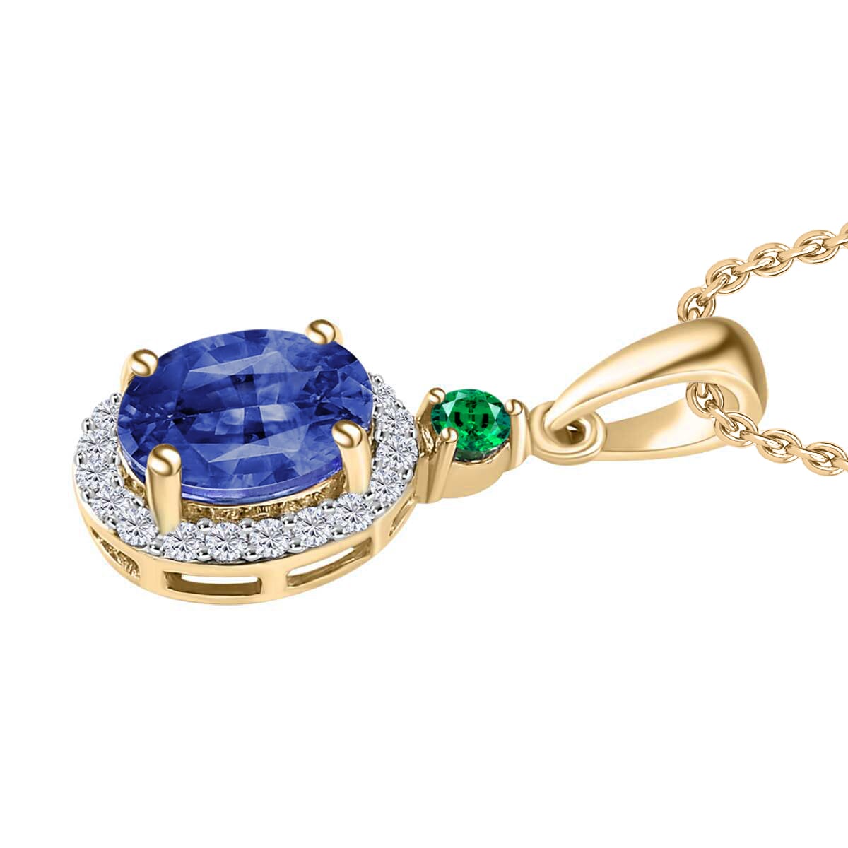 Rhapsody AAAA Ceylon Blue Sapphire, Boyaca Colombian Emerald, E-F VS2 Diamond 1.65 ctw Pendant Necklace 20 Inches in 18K Yellow Gold image number 2
