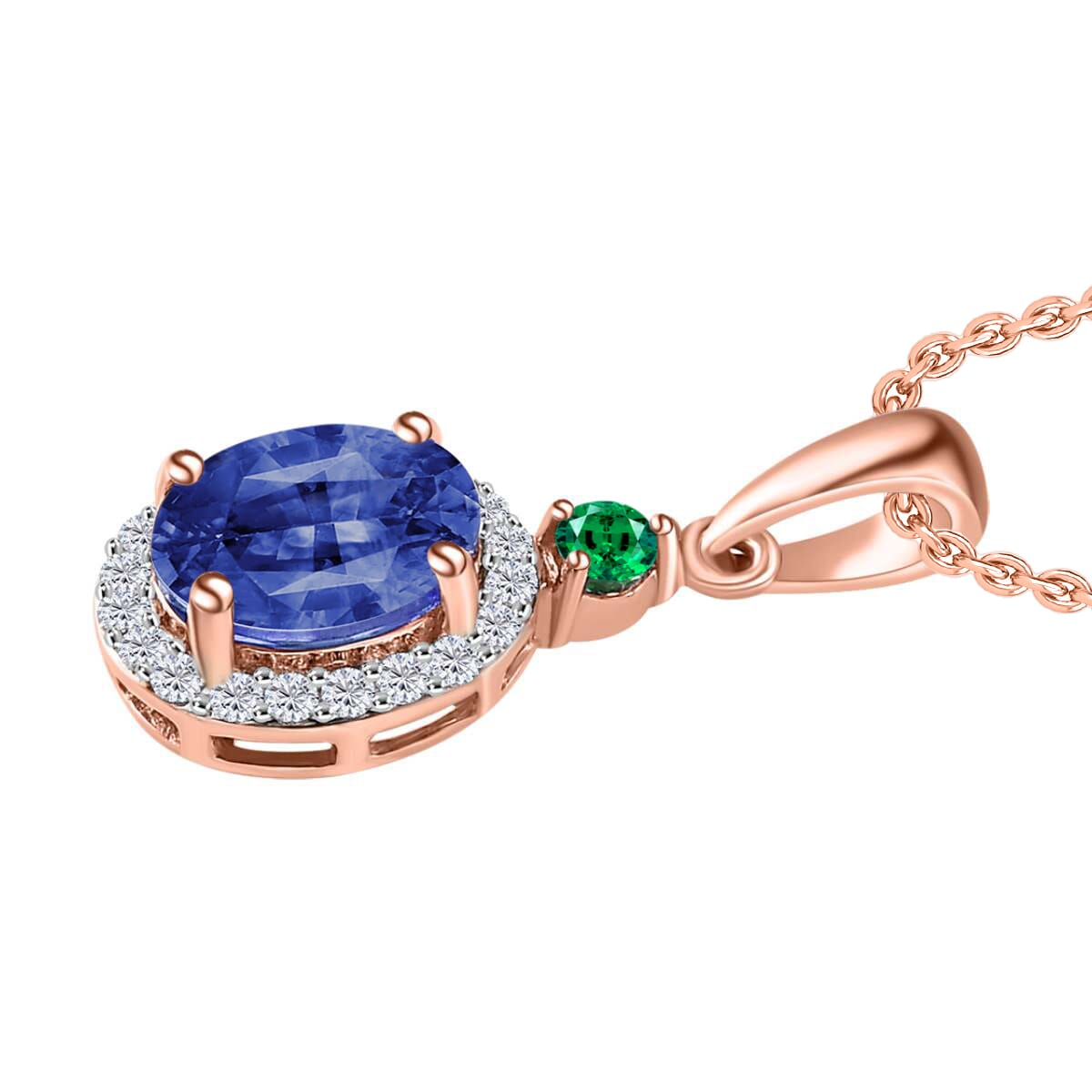 Rhapsody AAAA Ceylon Blue Sapphire, Boyaca Colombian Emerald, E-F VS2 Diamond 1.65 ctw Pendant Necklace 20 Inches in 18K Rose Gold image number 2