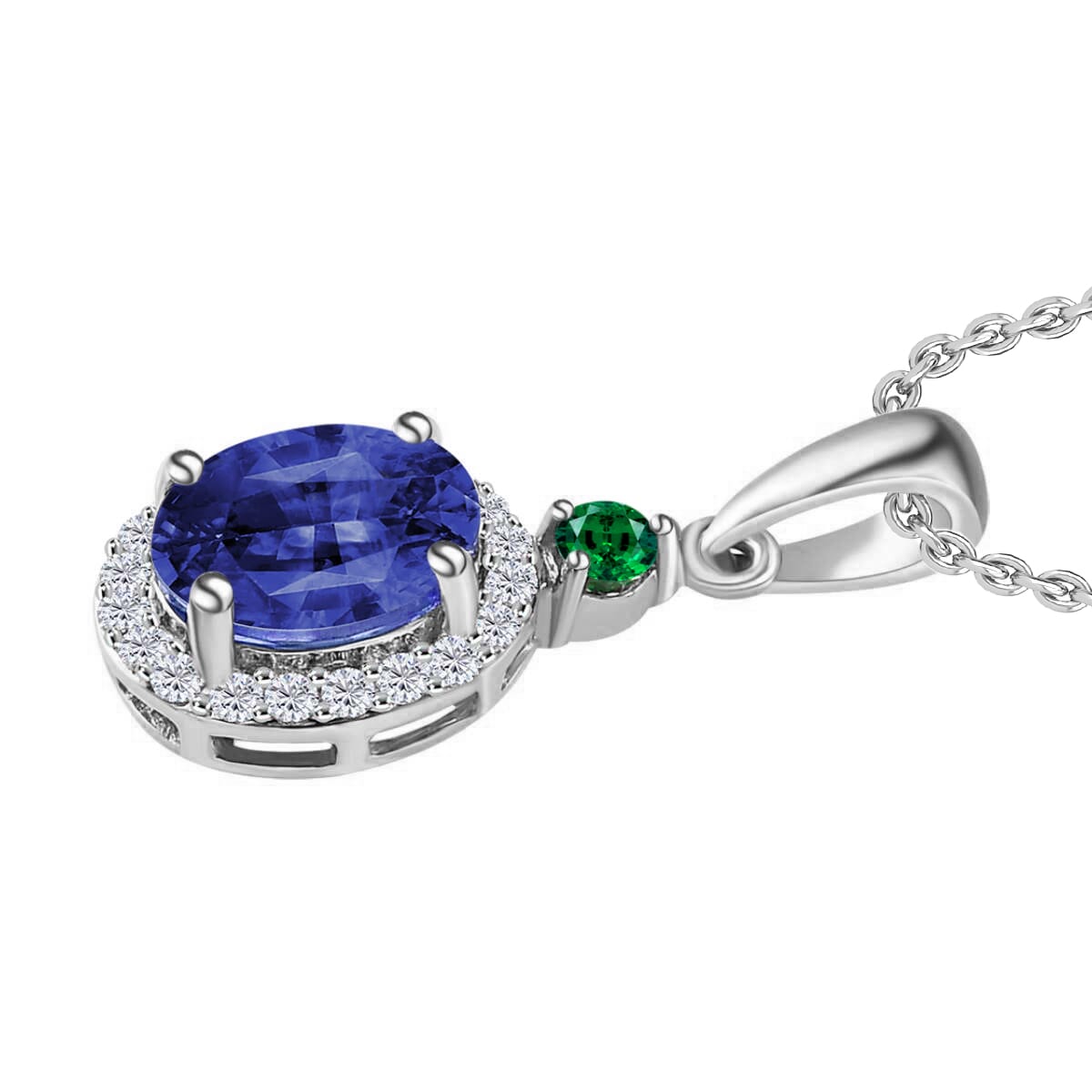 Rhapsody AAA Ceylon Blue Sapphire, Boyaca Colombian Emerald, E-F VS Diamond 1.65 ctw Pendant Necklace 20 Inches in 950 Platinum image number 2