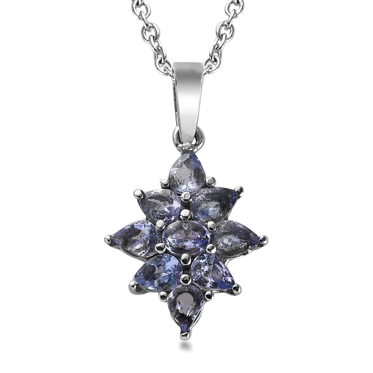 Tanzanite Floral Spray Pendant Necklace 20 Inches in Stainless Steel 1.35 ctw image number 0