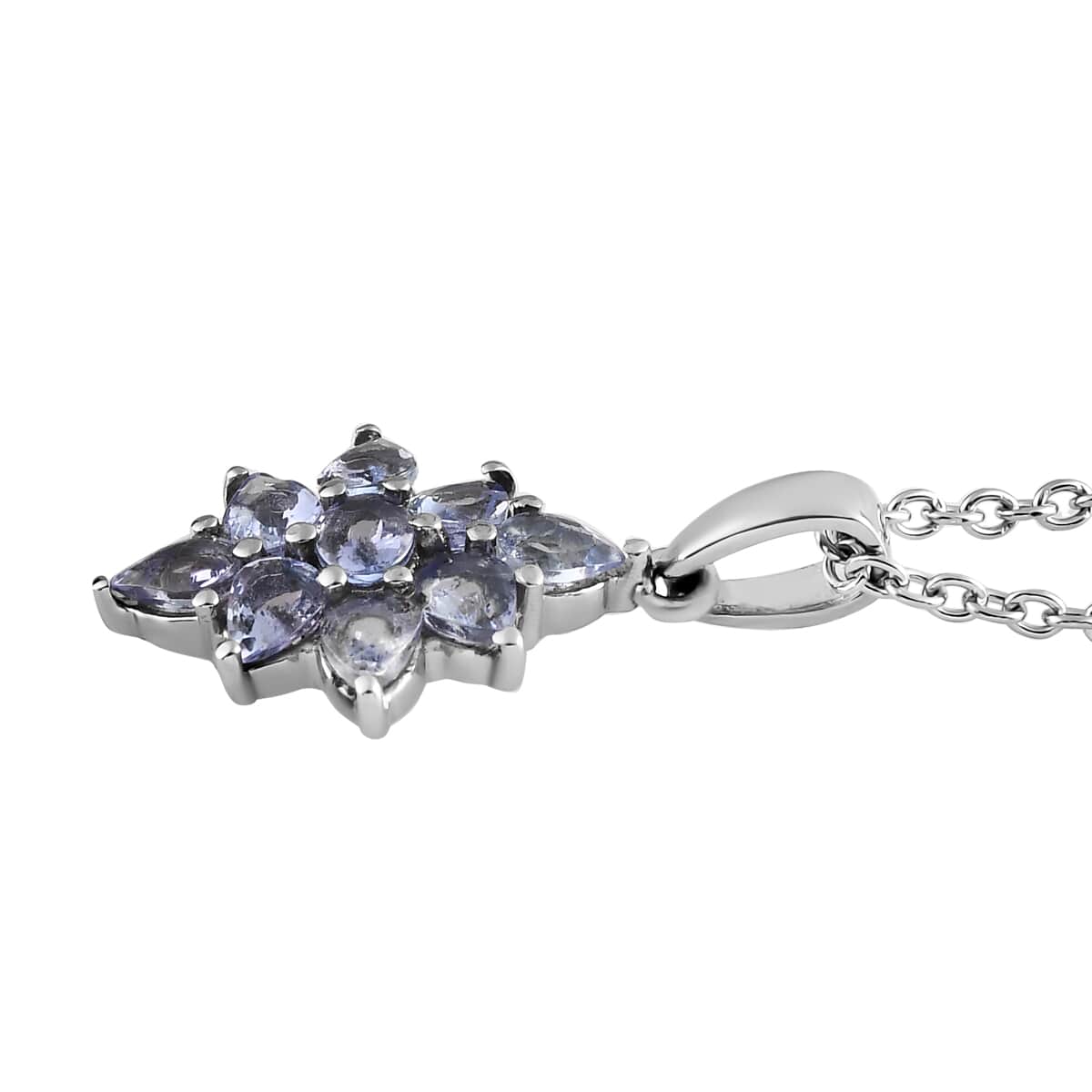 Tanzanite Floral Spray Pendant Necklace 20 Inches in Stainless Steel 1.35 ctw image number 3