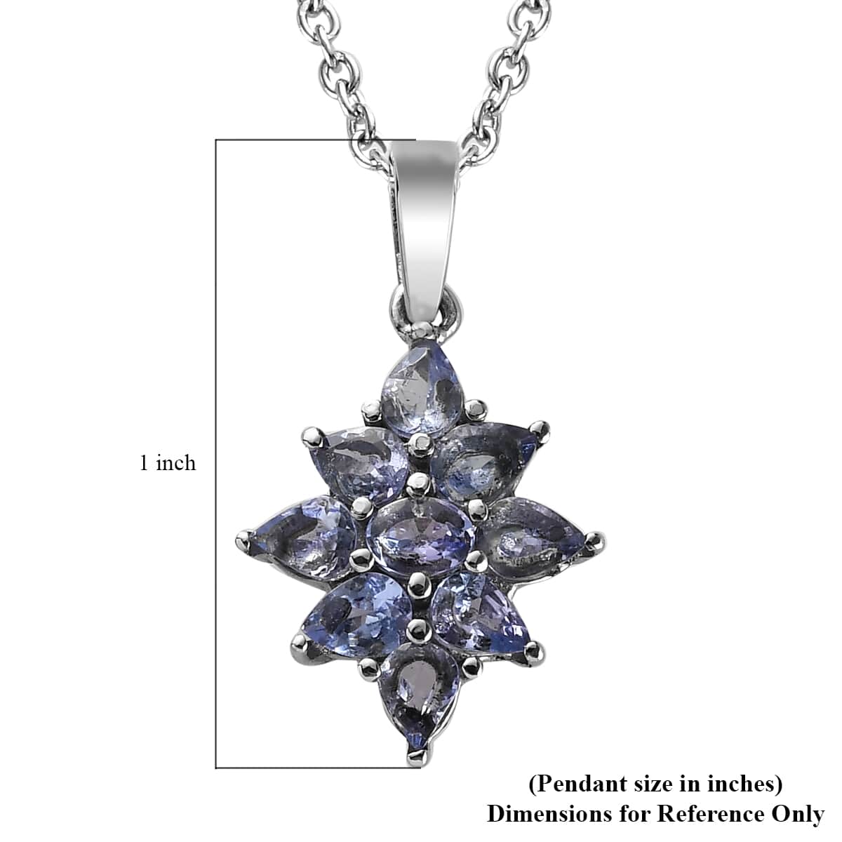 Tanzanite Floral Spray Pendant Necklace 20 Inches in Stainless Steel 1.35 ctw image number 6