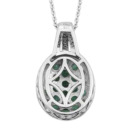 AAA Kagem Zambian Emerald, Natural White Zircon Pendant Necklace (20 Inches) in Platinum Over Sterling Silver 1.65 ctw image number 4