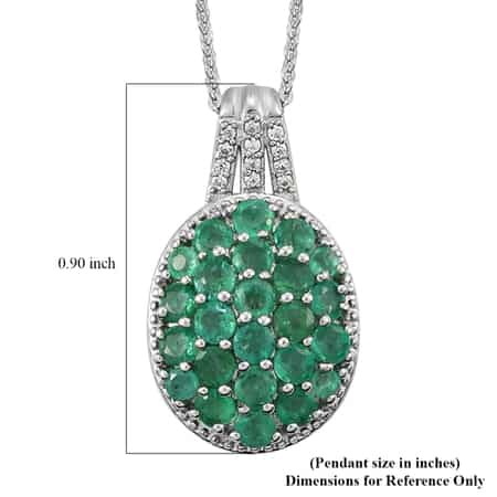 AAA Kagem Zambian Emerald, Natural White Zircon Pendant Necklace (20 Inches) in Platinum Over Sterling Silver 1.65 ctw image number 6