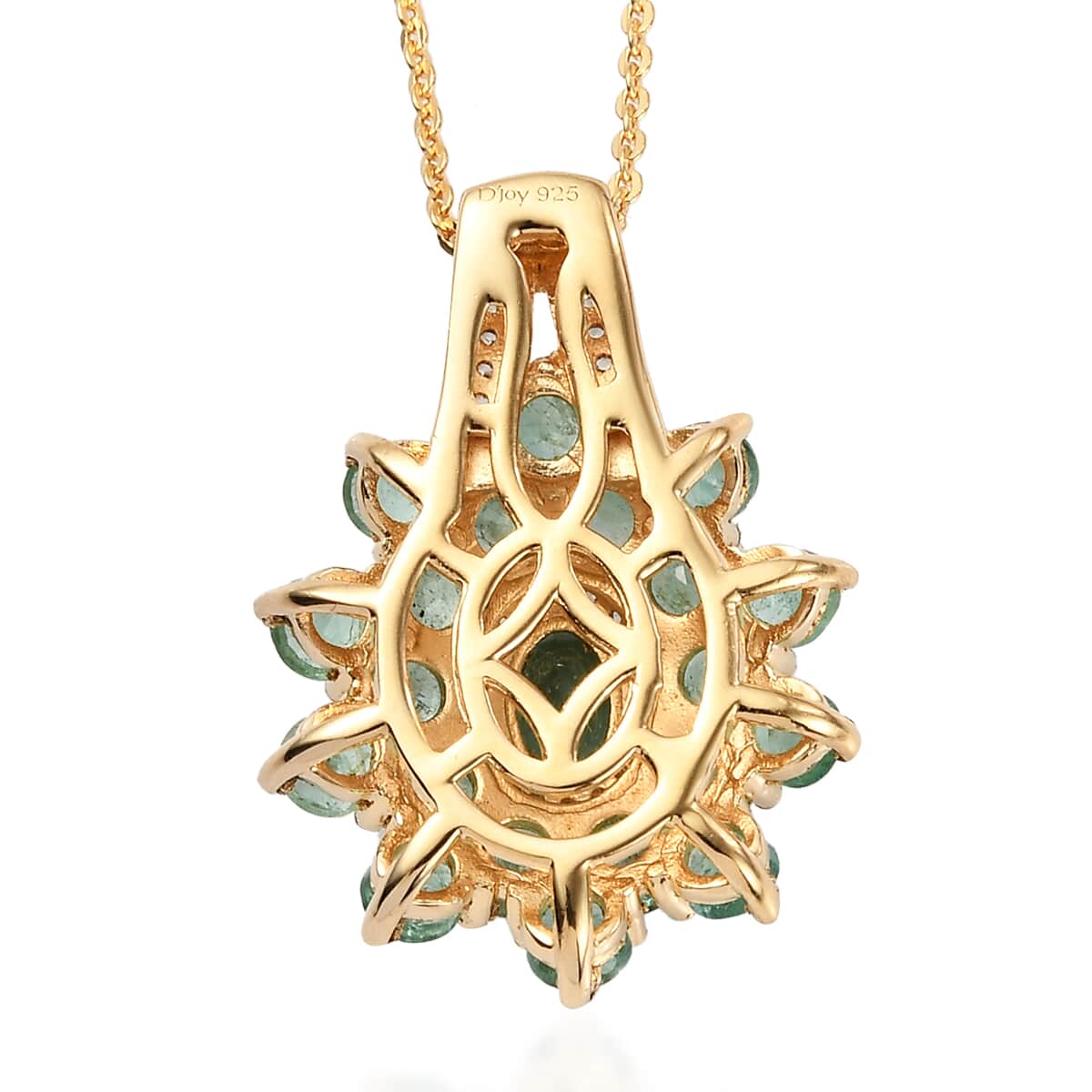 Boyaca Colombian Emerald and Natural White Zircon Floral Pendant Necklace 20 Inches in Vermeil Yellow Gold Over Sterling Silver 2.90 ctw image number 4