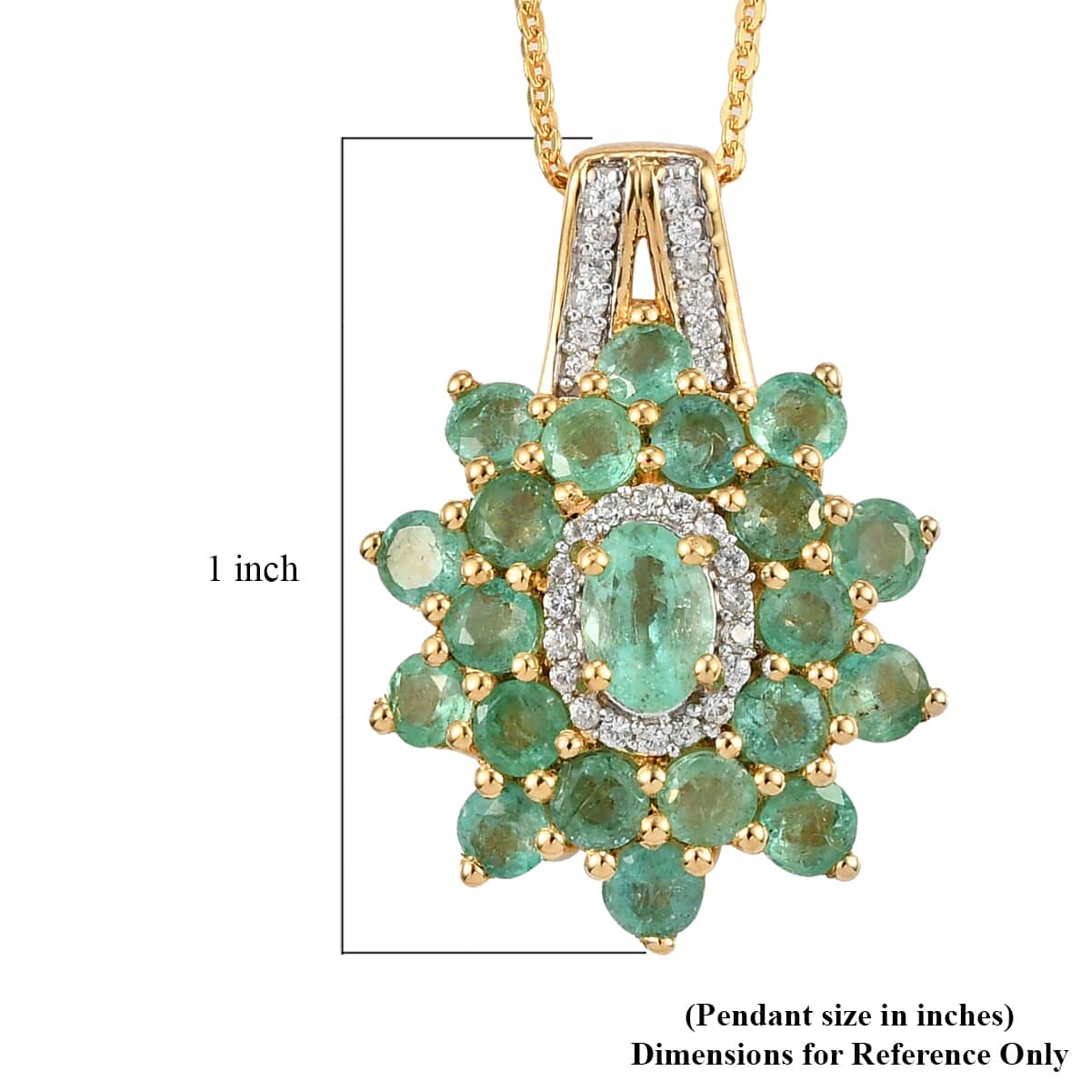 Boyaca Colombian Emerald and Natural White Zircon Floral Pendant Necklace 20 Inches in Vermeil Yellow Gold Over Sterling Silver 2.90 ctw image number 5