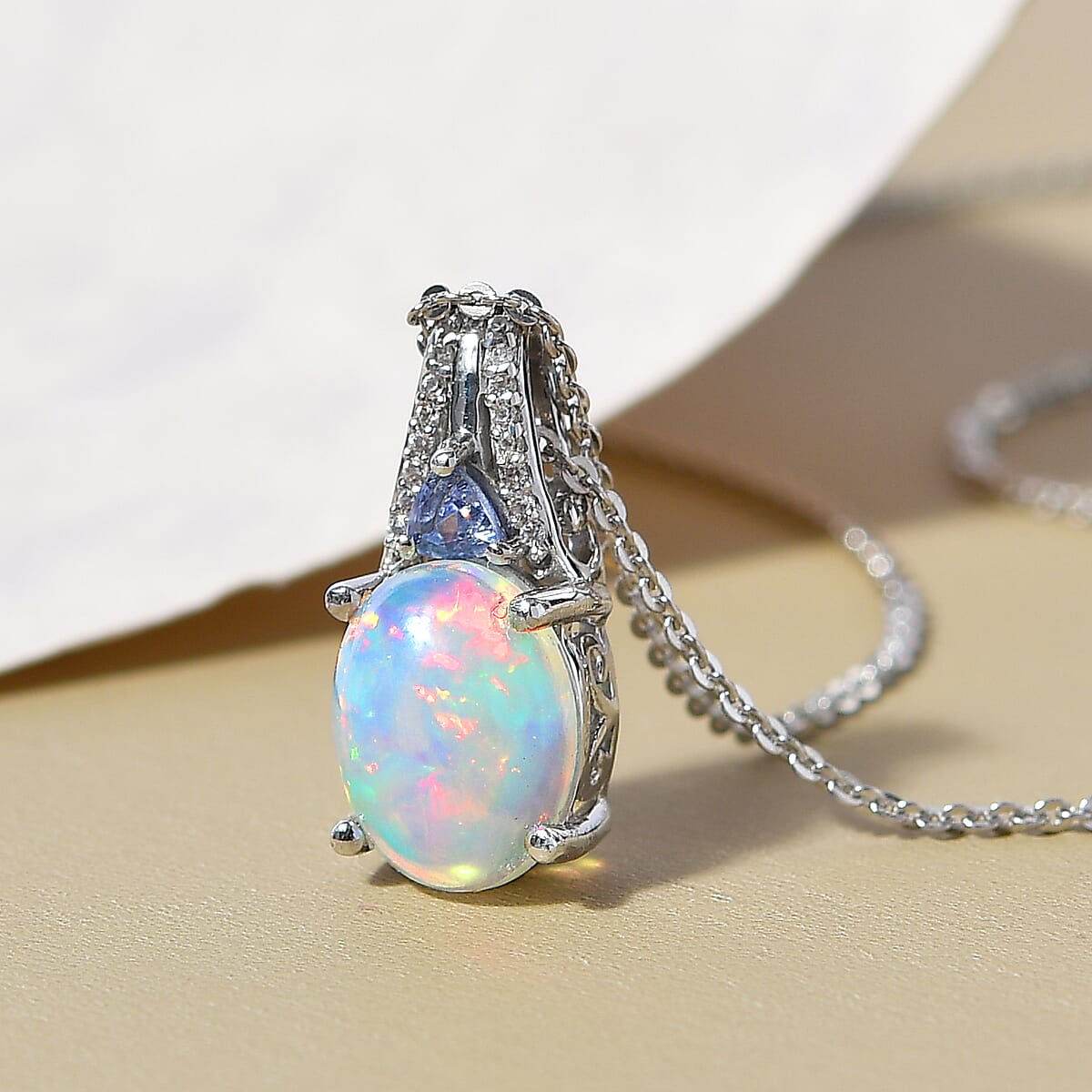 Premium Ethiopian Welo Opal and Multi Gemstone Pendant Necklace 20 Inches in Platinum Over Sterling Silver 1.75 ctw image number 1