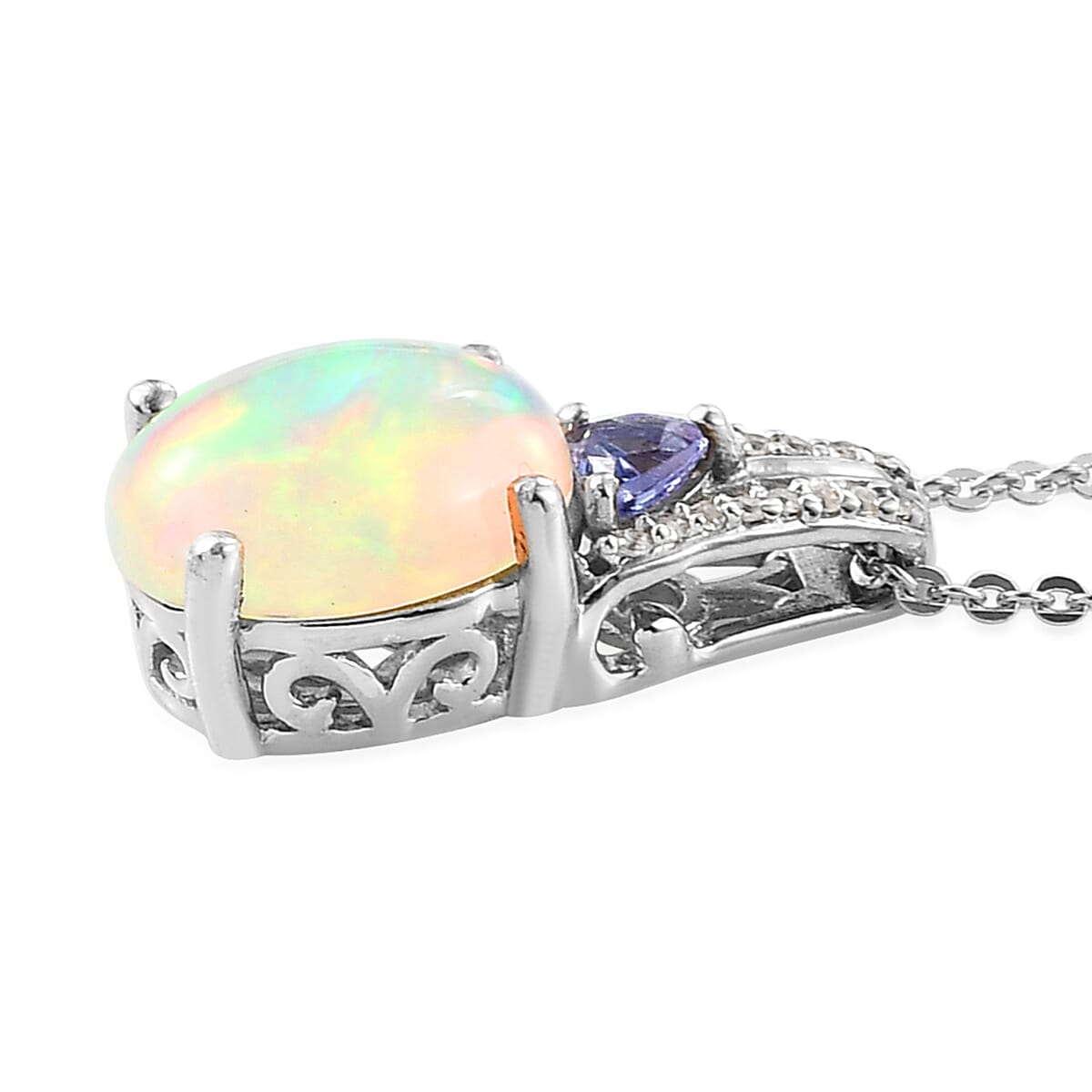 Premium Ethiopian Welo Opal and Multi Gemstone Pendant Necklace 20 Inches in Platinum Over Sterling Silver 1.75 ctw image number 3
