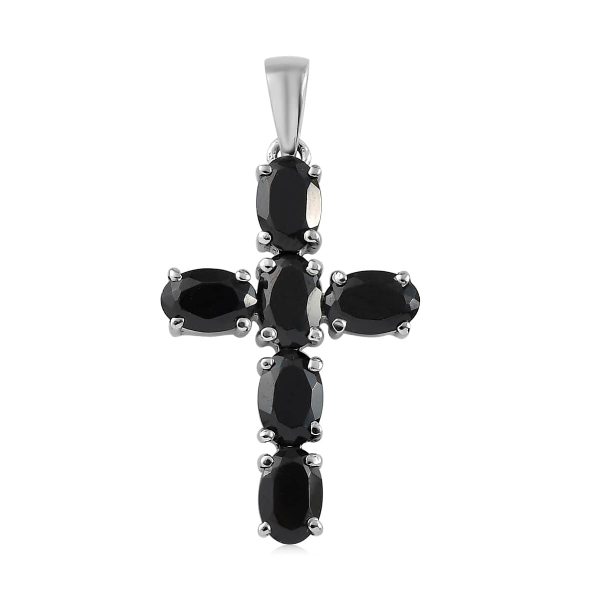 Natural Thai Black Spinel Cross Pendant and Solitaire Stud Earrings in Stainless Steel 4.60 ctw image number 2