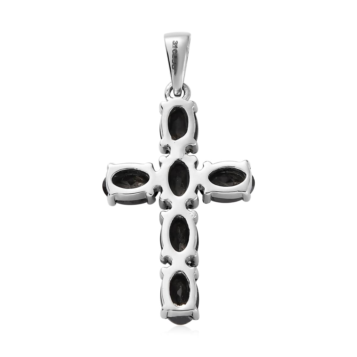 Natural Thai Black Spinel Cross Pendant and Solitaire Stud Earrings in Stainless Steel 4.60 ctw image number 4