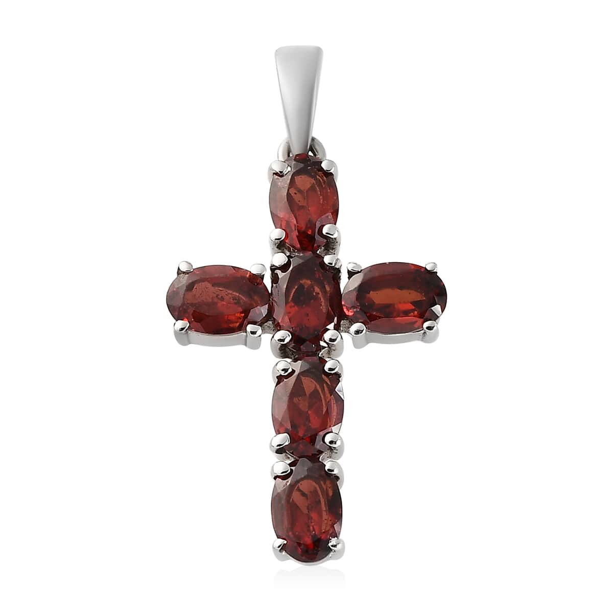 Mozambique Garnet Cross Pendant and Solitaire Stud Earrings in Stainless Steel 4.40 ctw image number 2
