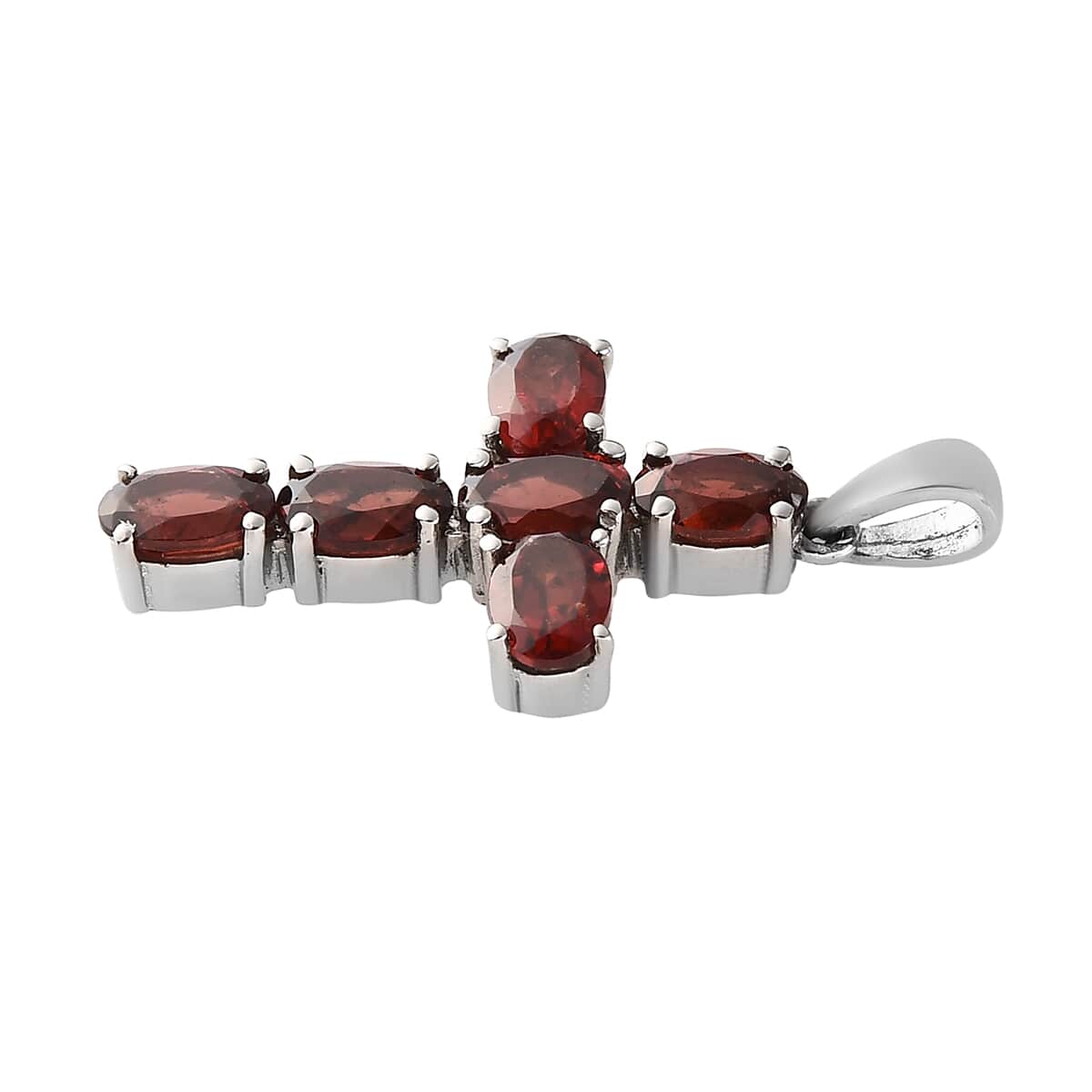 Mozambique Garnet Cross Pendant and Solitaire Stud Earrings in Stainless Steel 4.40 ctw image number 3
