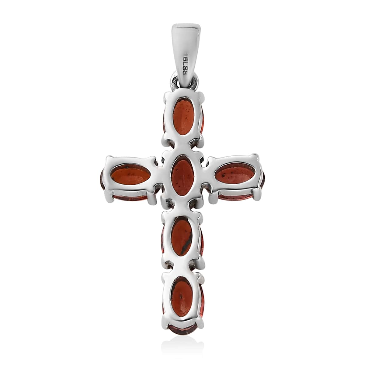 Mozambique Garnet Cross Pendant and Solitaire Stud Earrings in Stainless Steel 4.40 ctw image number 4