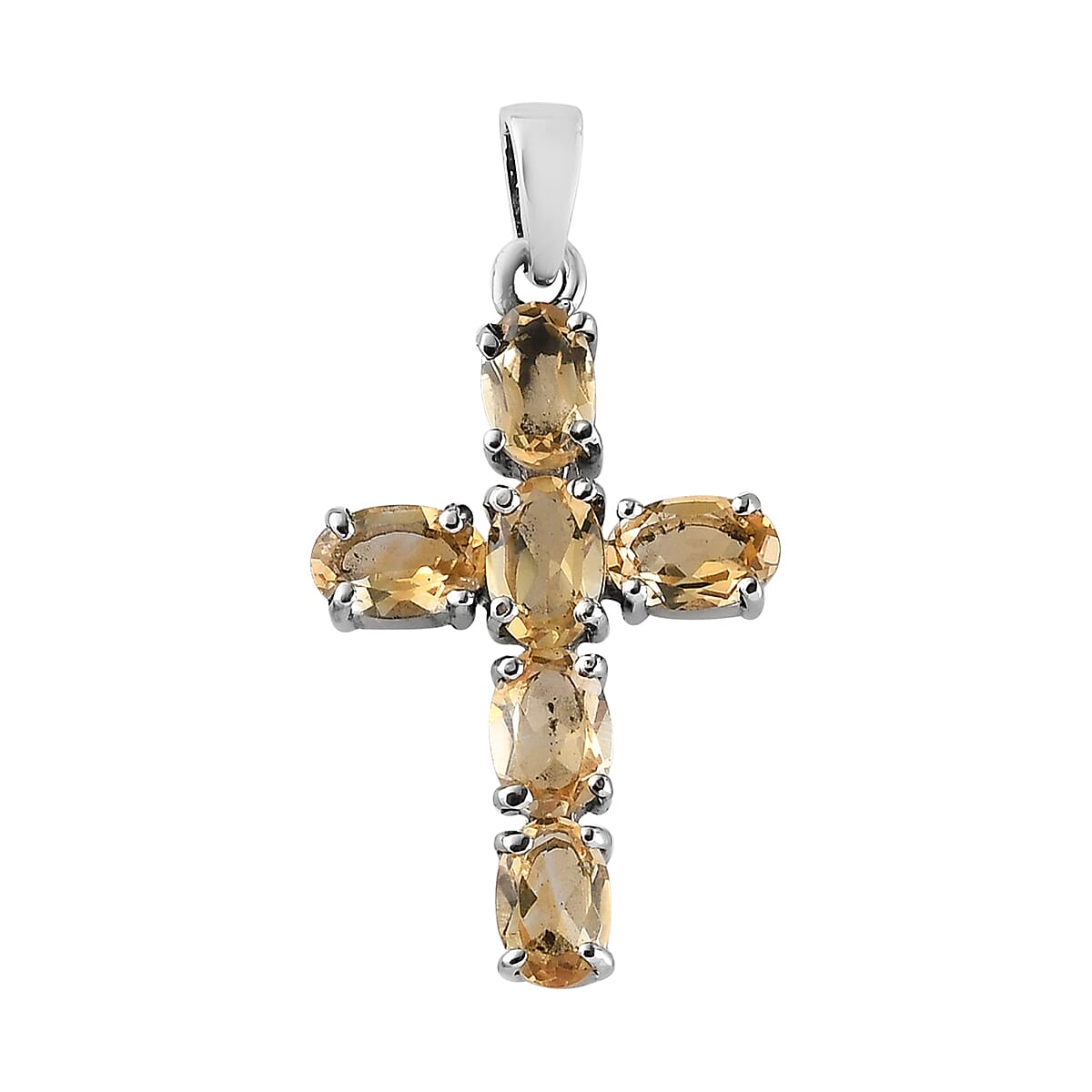 Brazilian Citrine Cross Pendant and Solitaire Stud Earrings in Stainless Steel 3.90 ctw image number 2