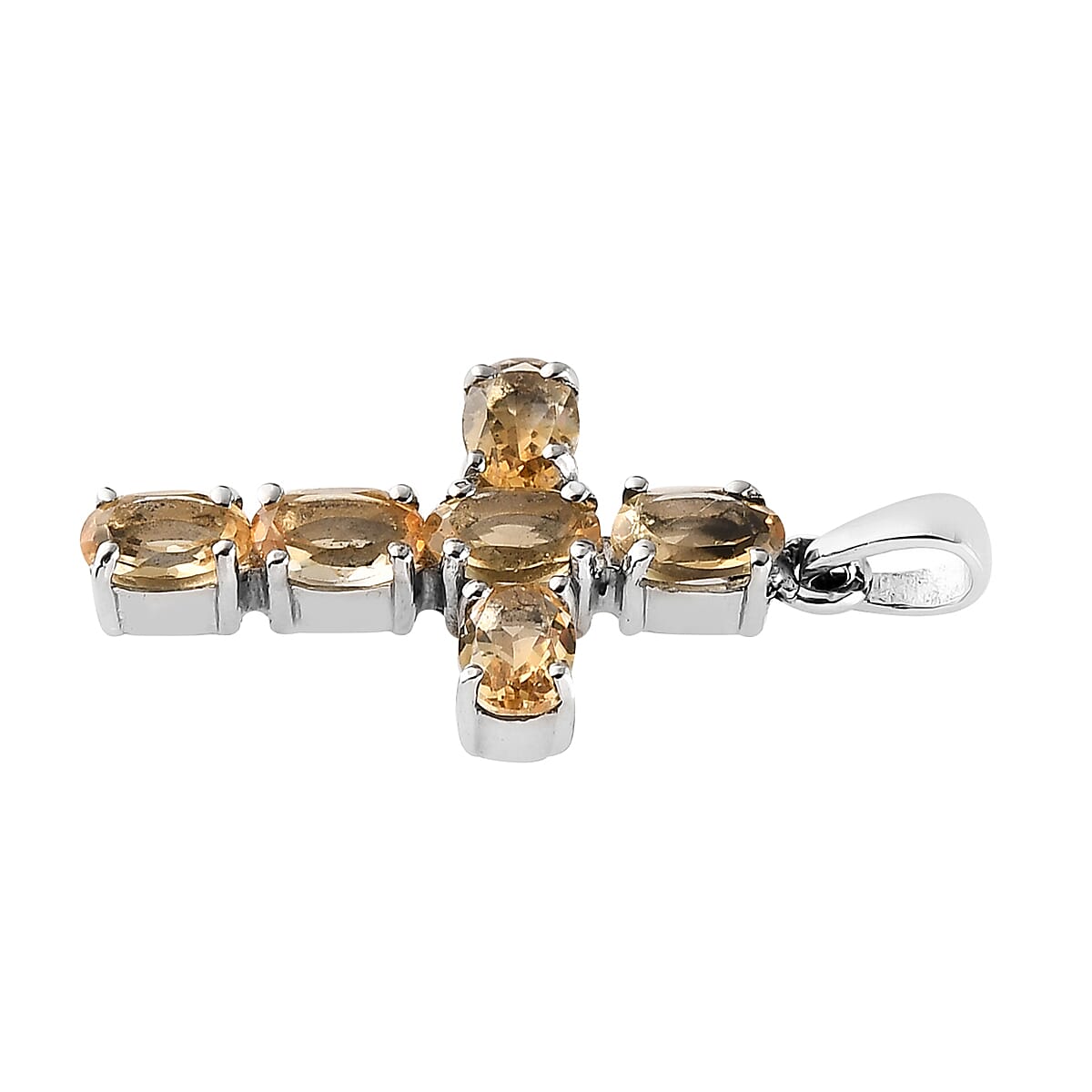 Brazilian Citrine Cross Pendant and Solitaire Stud Earrings in Stainless Steel 3.90 ctw image number 3