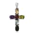 Multi Gemstone Cross Pendant and Solitaire Stud Earrings in Stainless Steel 4.13 ctw image number 2