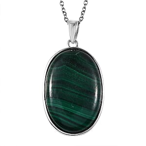 African Malachite Tree of Life Pendant Necklace (20 Inches) in 14K YG & Platinum Over Copper with Magnet and Stainless Steel 40.00 ctw | Tarnish-Free, Waterproof, Sweat Proof Jewelry