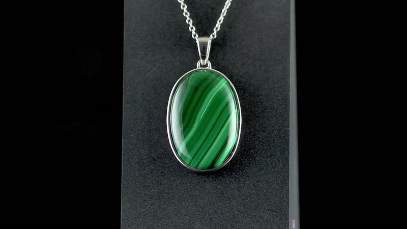 African Malachite Tree of Life Pendant Necklace 24 Inches in 14K Yellow Gold & Platinum Over Copper with Magnet and Stainless Steel 40.00 ctw