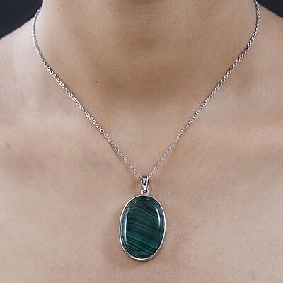 African Malachite Tree of Life Pendant Necklace (20 Inches) in 14K YG & Platinum Over Copper with Magnet and Stainless Steel 40.00 ctw | Tarnish-Free, Waterproof, Sweat Proof Jewelry