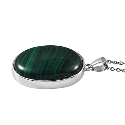 African Malachite Tree of Life Pendant Necklace (20 Inches) in 14K YG & Platinum Over Copper with Magnet and Stainless Steel 40.00 ctw | Tarnish-Free, Waterproof, Sweat Proof Jewelry