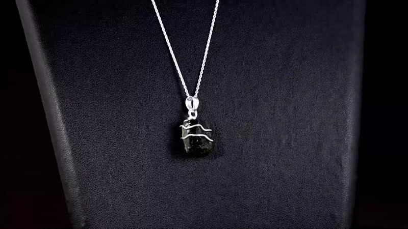 Artisan Crafted Rough Cut Bohemian Moldavite 7.15 ctw Solitaire Pendant Necklace 20 Inches in Platinum Over Sterling Silver