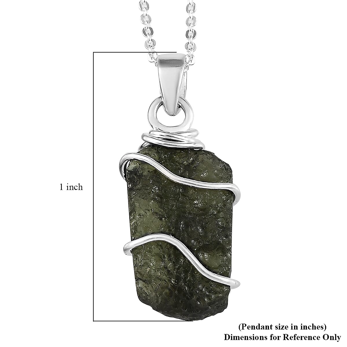 Artisan Crafted Rough Cut Bohemian Moldavite 7.15 ctw Solitaire Pendant Necklace 20 Inches in Platinum Over Sterling Silver