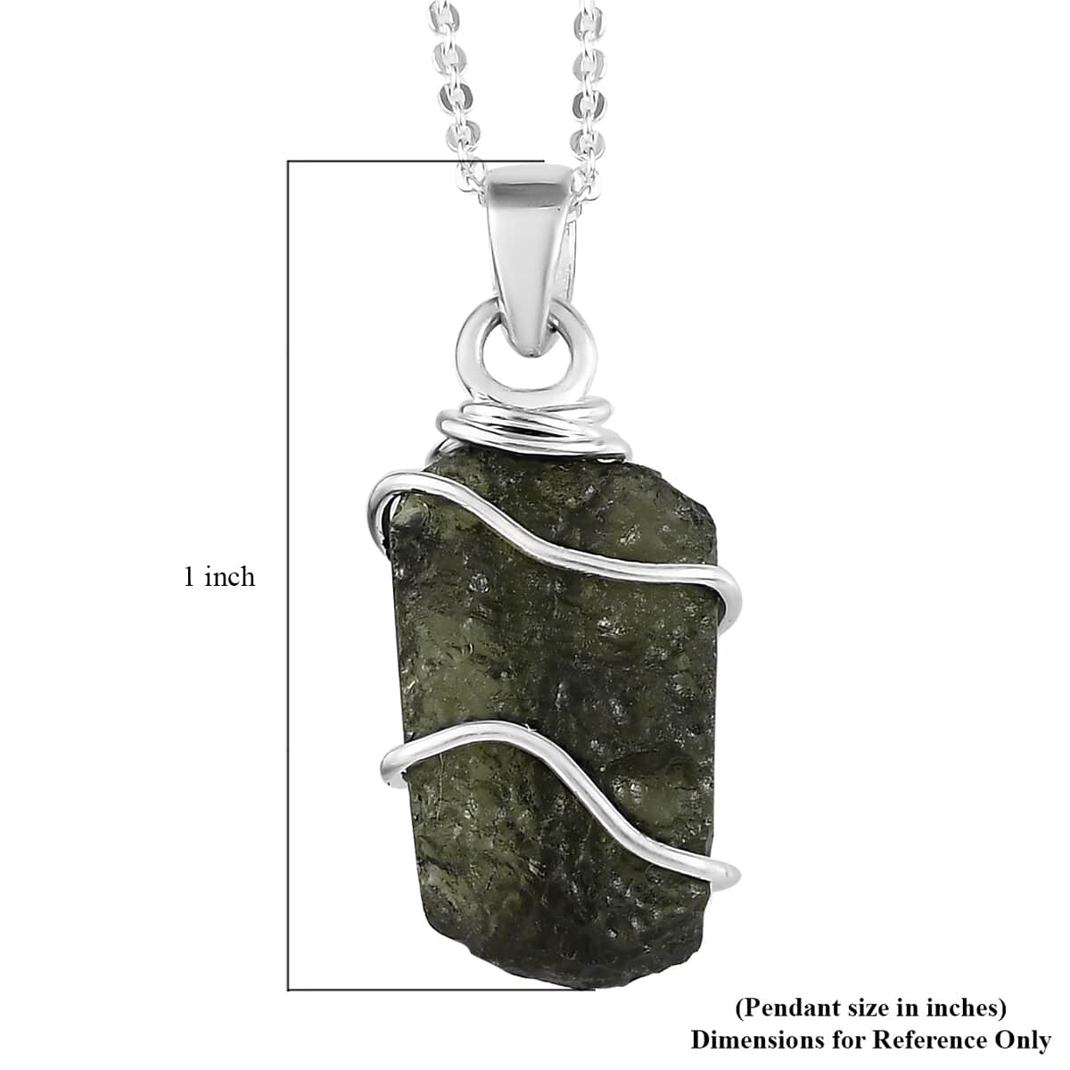 Artisan Crafted Rough Cut Bohemian Moldavite Solitaire Pendant Necklace 20 Inches in Platinum Over Sterling Silver 7.15 ctw image number 6