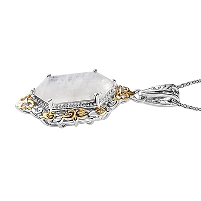 Kuisa Rainbow Moonstone Pendant Necklace 20 Inches in Vermeil Yellow Gold and Platinum Over Sterling Silver 5.25 ctw