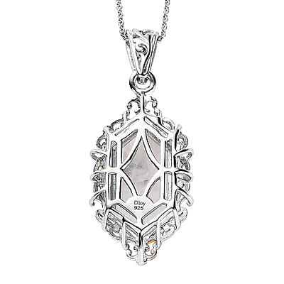 Kuisa Rainbow Moonstone Pendant Necklace 20 Inches in Vermeil Yellow Gold and Platinum Over Sterling Silver 5.25 ctw