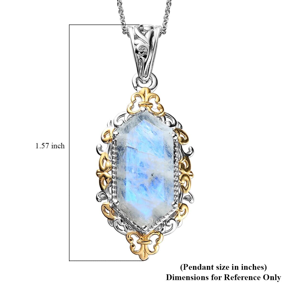 Kuisa Rainbow Moonstone Pendant Necklace 20 Inches in Vermeil Yellow Gold and Platinum Over Sterling Silver 5.25 ctw image number 5