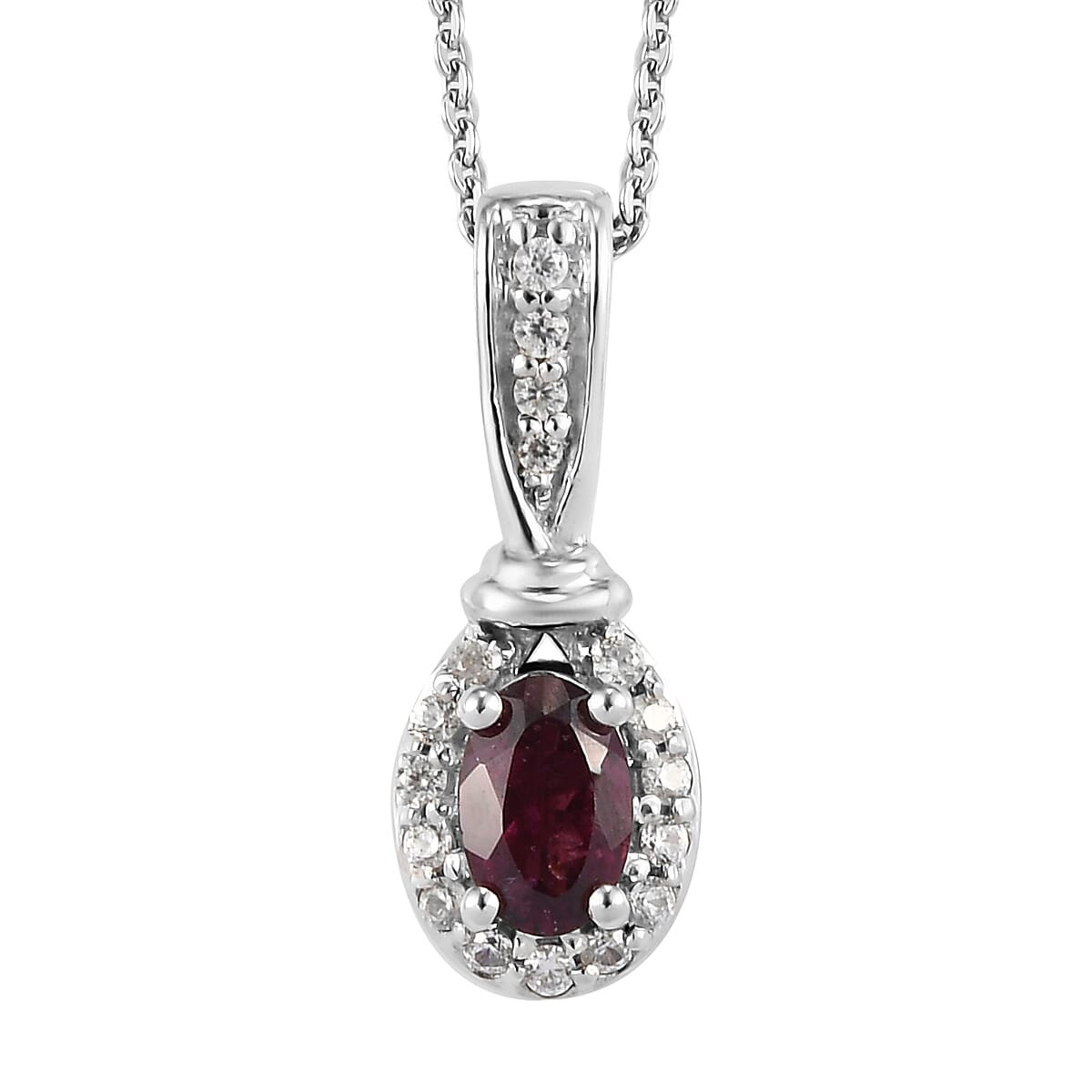 Orissa Rhodolite Garnet and Natural White Zircon Ring (Size 5.0) and Pendant Necklace 20 Inches in Platinum Over Sterling Silver 1.65 ctw image number 5