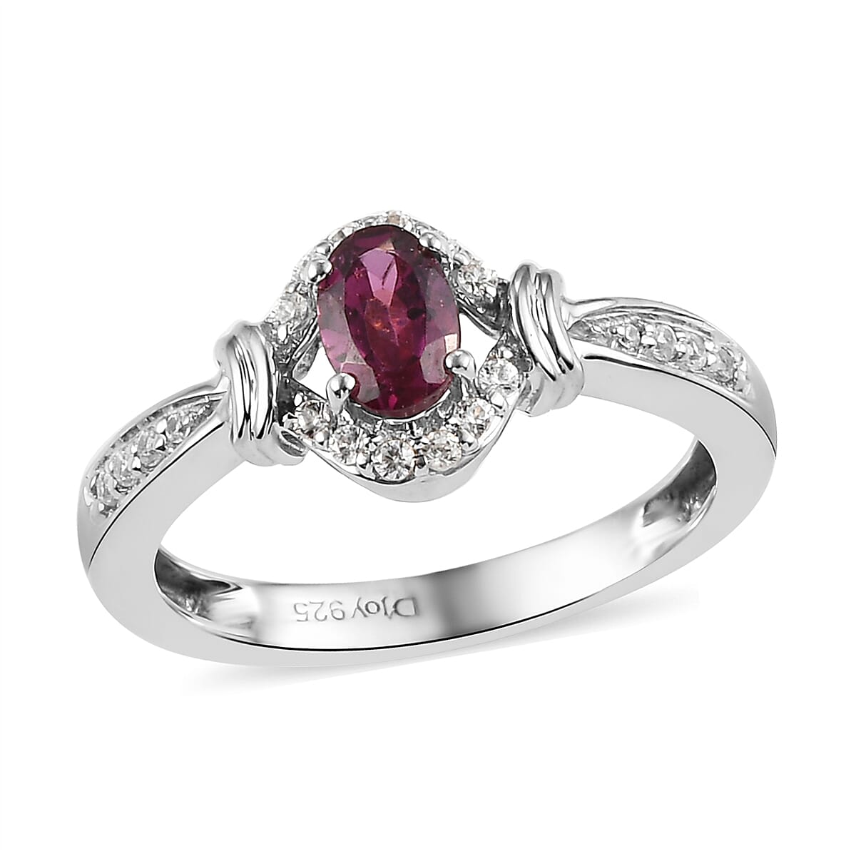 Orissa Rhodolite Garnet and Natural White Zircon Ring (Size 8.0) and Pendant Necklace 20 Inches in Platinum Over Sterling Silver 1.65 ctw image number 2