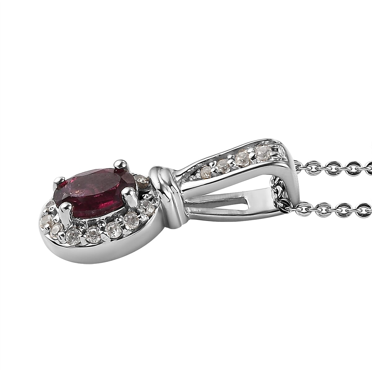 Orissa Rhodolite Garnet and Natural White Zircon Ring (Size 8.0) and Pendant Necklace 20 Inches in Platinum Over Sterling Silver 1.65 ctw image number 6