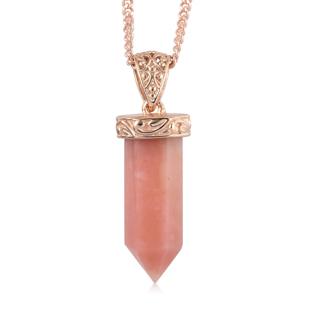 Peruvian Pink Opal Point Pendant Necklace 20 Inches in Vermeil Rose Gold Over Sterling Silver 12.50 ctw image number 0