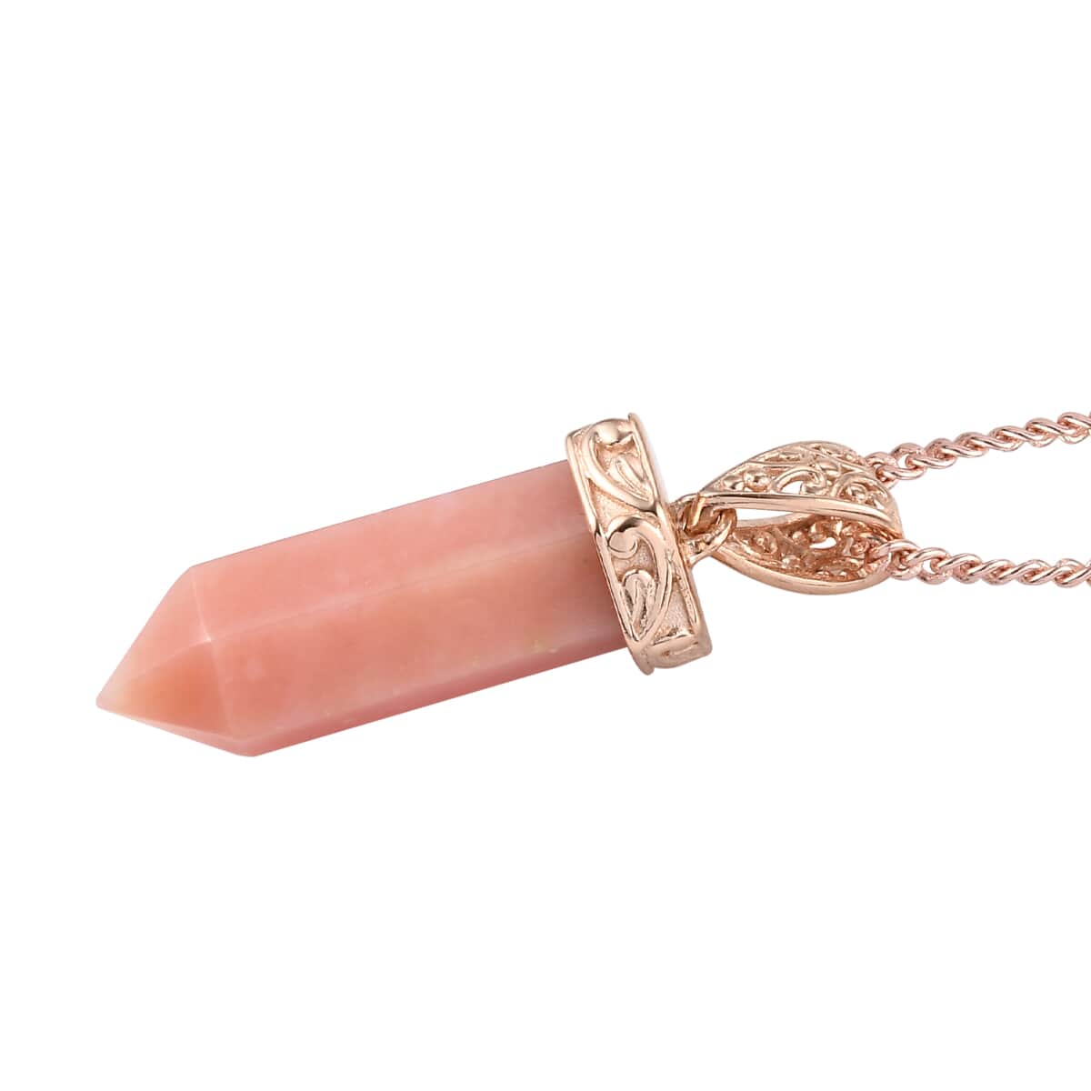 Peruvian Pink Opal Point Pendant Necklace 20 Inches in Vermeil Rose Gold Over Sterling Silver 12.50 ctw image number 3