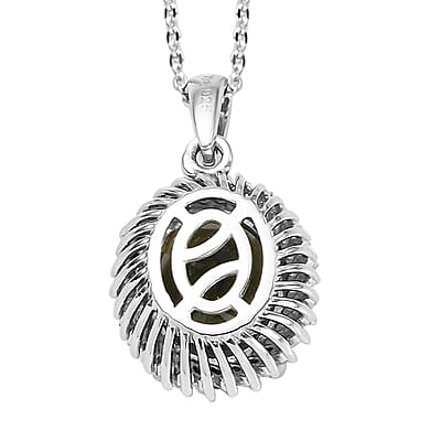 AAA Bohemian Moldavite and Diamond Halo Pendant Necklace 20 Inches in Platinum Over Sterling Silver 3.25 ctw