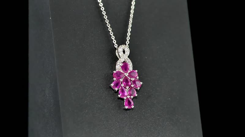 Premium Mozambique Ruby and Natural White Zircon Cluster Pendant Necklace 20 Inches in Platinum Over Sterling Silver 1.90 ctw