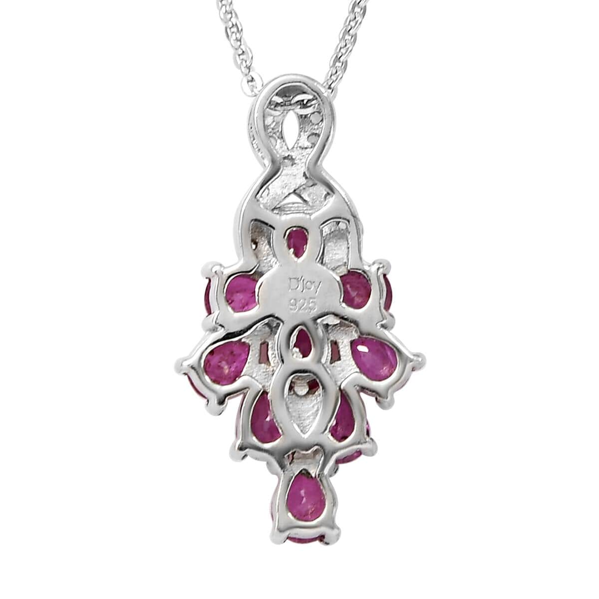 Premium Mozambique Ruby and Natural White Zircon Cluster Pendant Necklace 20 Inches in Platinum Over Sterling Silver 1.90 ctw image number 4